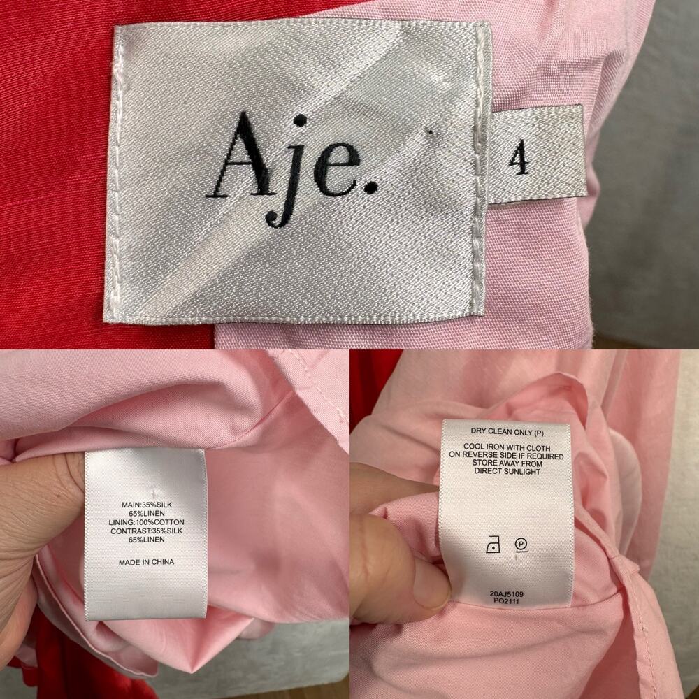 Aje Impermanence Entwined Midi Dress Pink Red Silk Puff Sleeve Party Size XXS - Picture 11 of 16